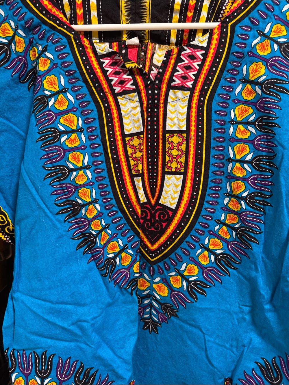 Vibrant Blue Dashiki Tunic with Multicolor Tribal Print